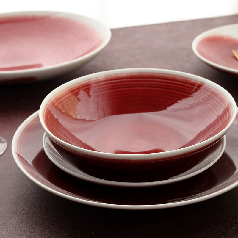وعاء خلط من البورسلين بطلاء عتيق أحمر tableware view 3