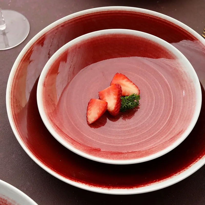 وعاء خلط من البورسلين بطلاء عتيق أحمر tableware view 4