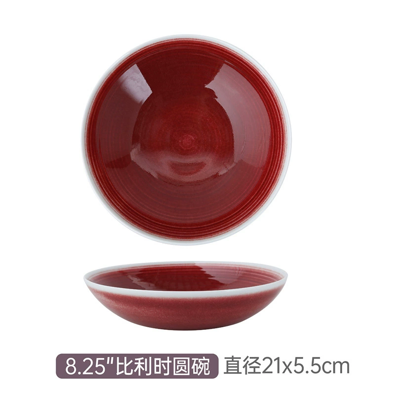 وعاء خلط من البورسلين بطلاء عتيق أحمر tableware view 7