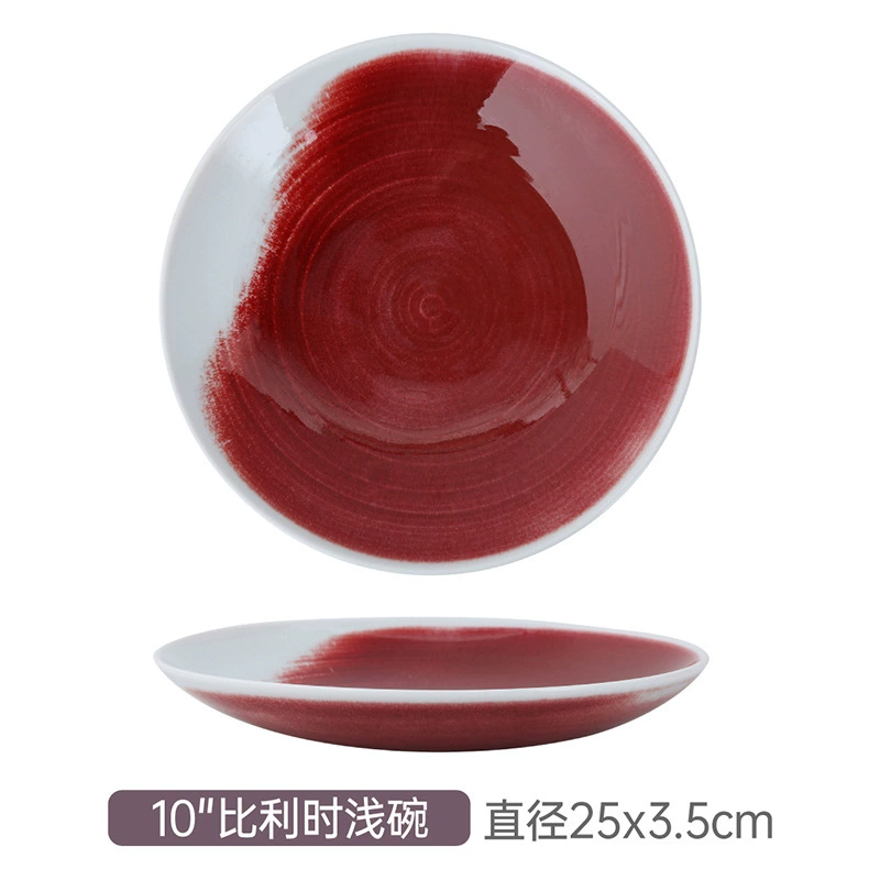 وعاء خلط من البورسلين بطلاء عتيق أحمر tableware view 10