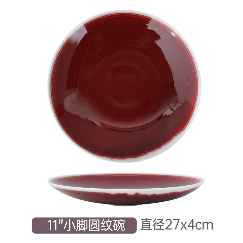 وعاء خلط من البورسلين بطلاء عتيق أحمر tableware view 12