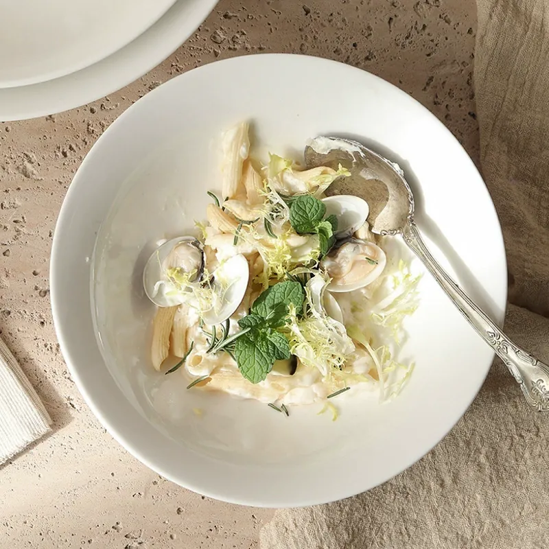 White Porcelain Deep Salad Bowl tableware view 2