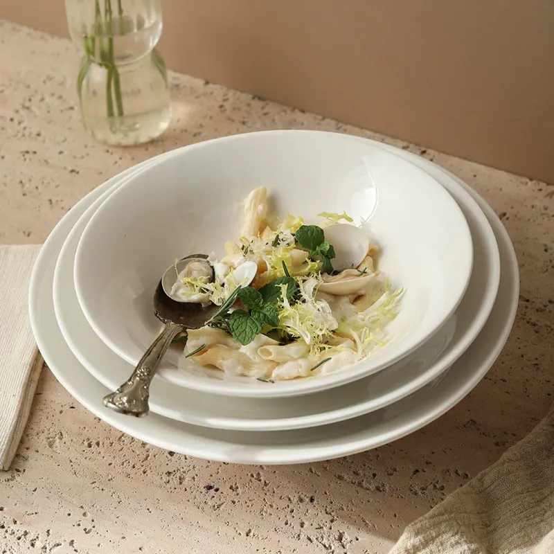 White Porcelain Deep Salad Bowl tableware view 3