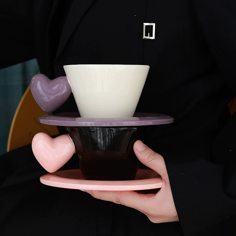 Ceramic Coffee Cup and Saucer Set Heart Shape