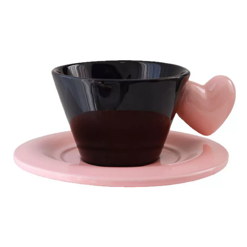 Керамический набор кофейной чашки с блюдцем в форме сердца tableware view 5