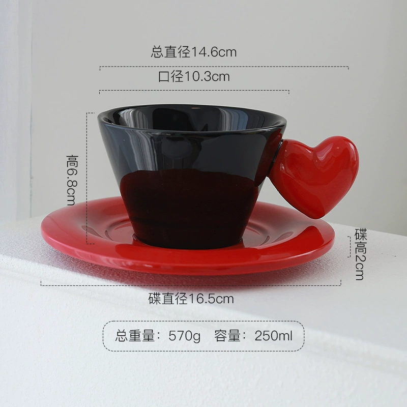 Керамический набор кофейной чашки с блюдцем в форме сердца tableware view 6