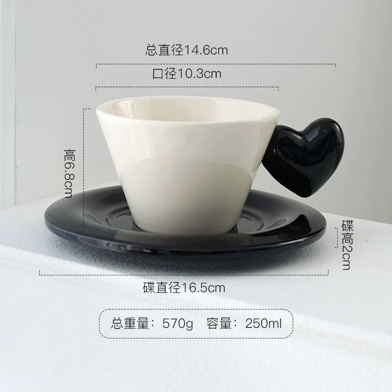 Керамический набор кофейной чашки с блюдцем в форме сердца tableware view 7