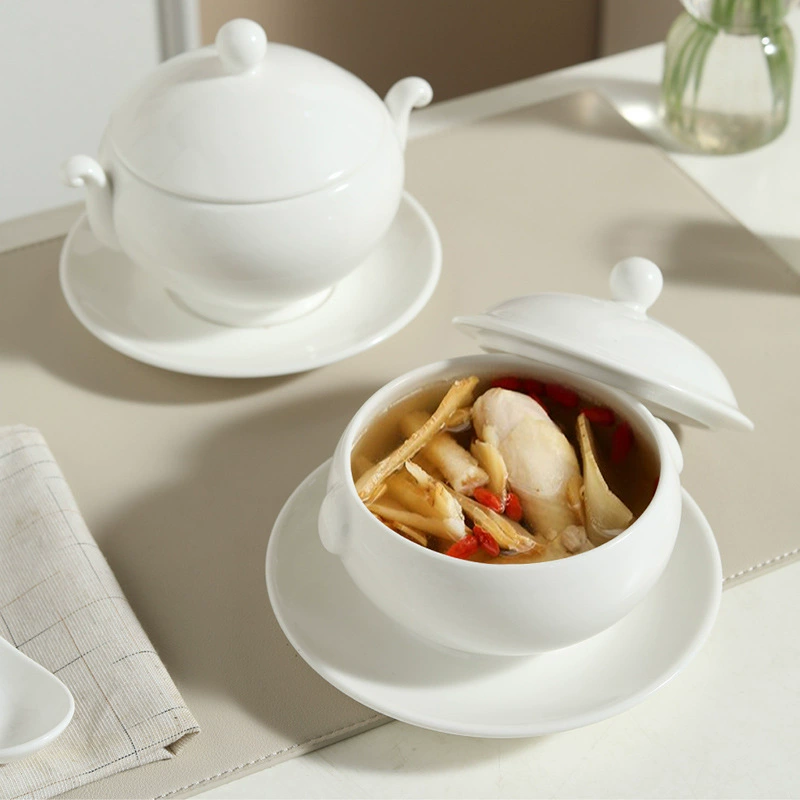 Porcelain Covered Soup Bowl with Handles