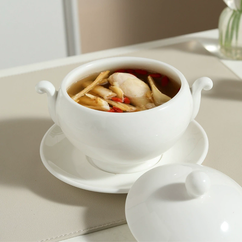 وعاء حساء مغطى من البورسلين بمقابض tableware view 2