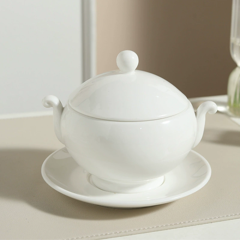 وعاء حساء مغطى من البورسلين بمقابض tableware view 3