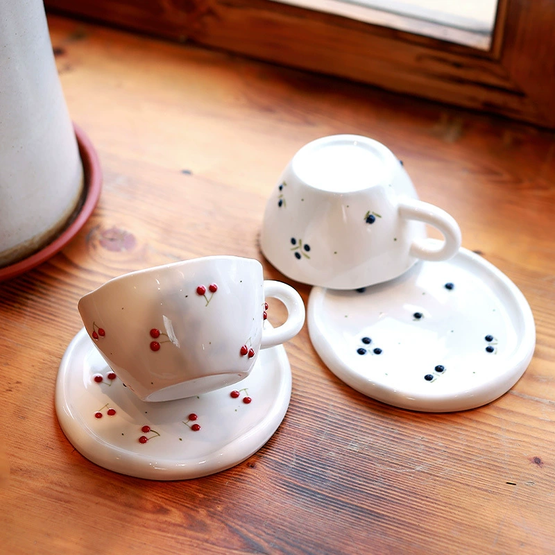 Ceramic Coffee Cup and Saucer Set with Fruit Design tableware view 2