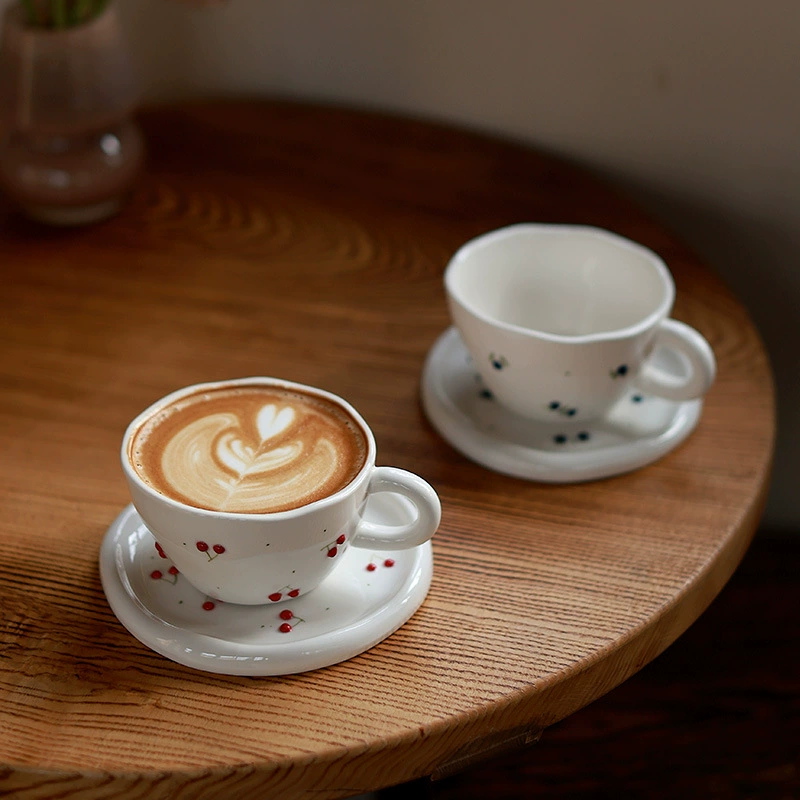 Ceramic Coffee Cup and Saucer Set with Fruit Design tableware view 3