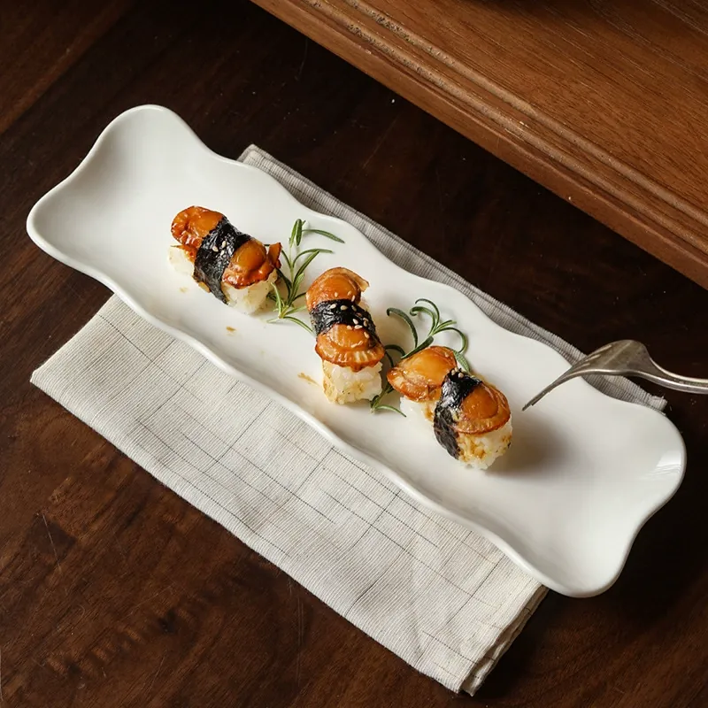 Japanese Style Porcelain Rectangular Sushi Plate tableware view 2