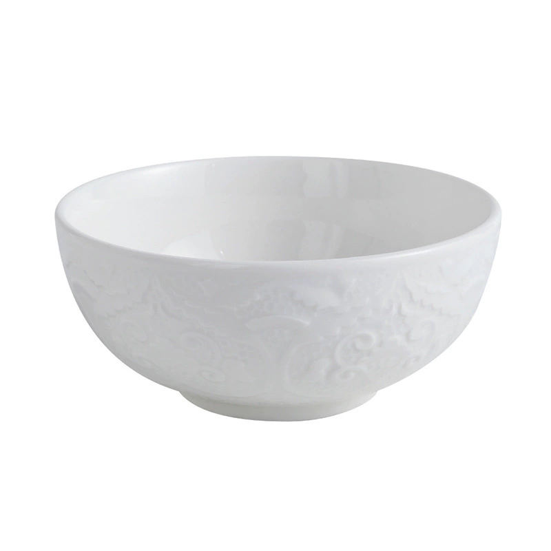 Tigela de arroz de porcelana branca com relevo tableware view 5