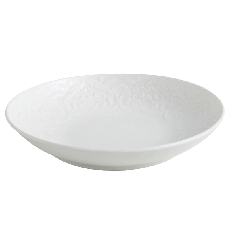 Assiette creuse en porcelaine blanche avec relief tableware view 5