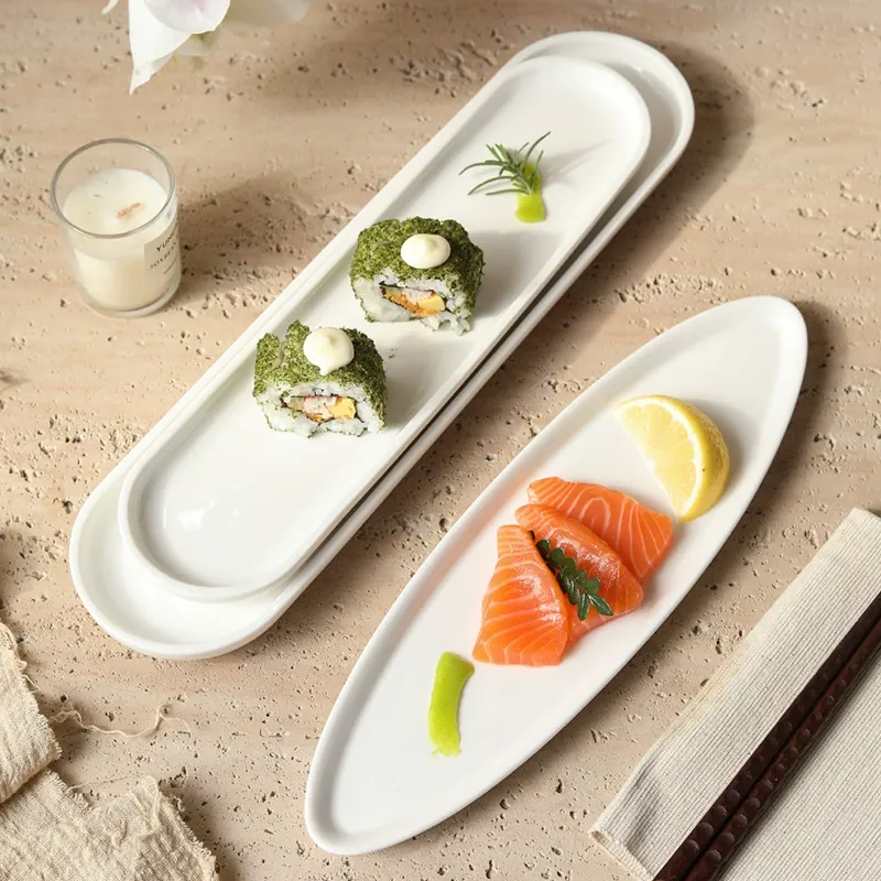 White Porcelain Rectangular Sushi Plate