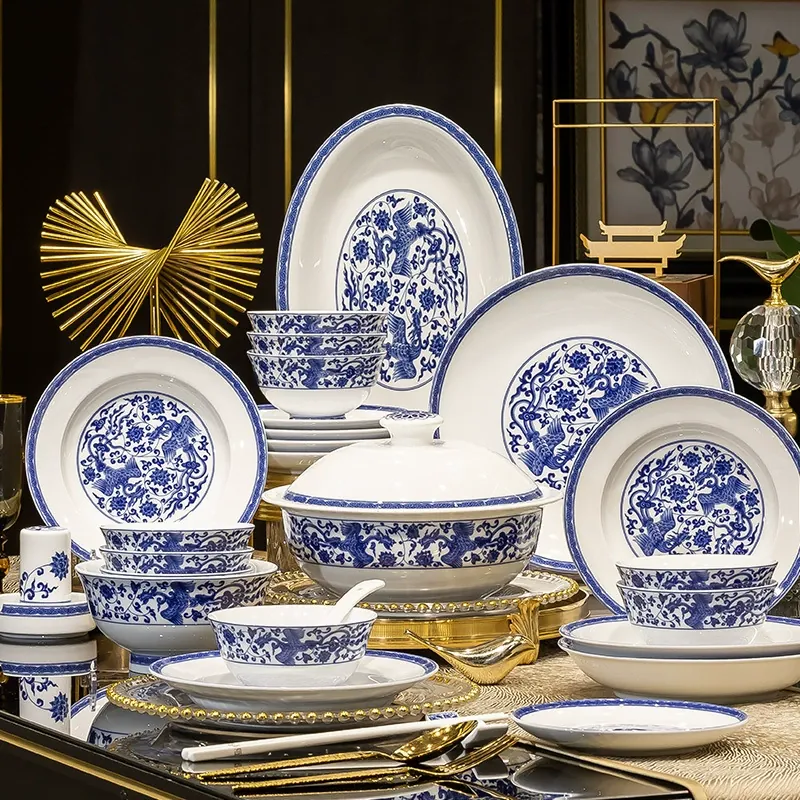 Blue and White Porcelain Dinnerware Set tableware view 2