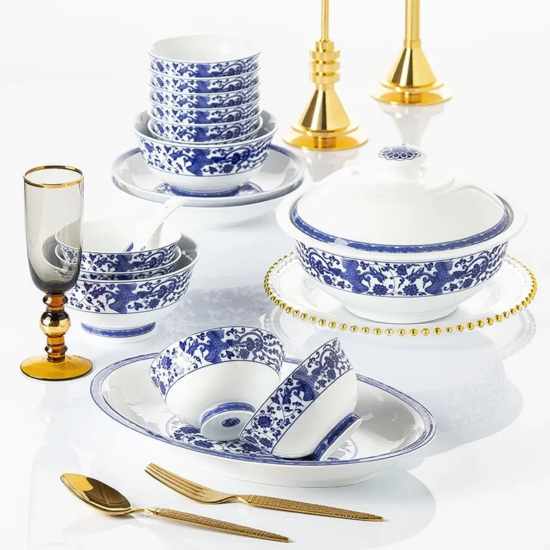 Blue and White Porcelain Dinnerware Set tableware view 5