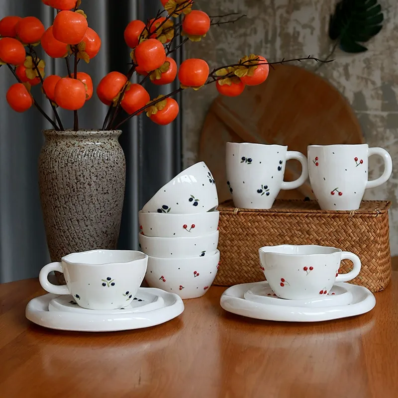Ceramic Coffee Cup and Saucer Set with Fruit Design tableware view 2