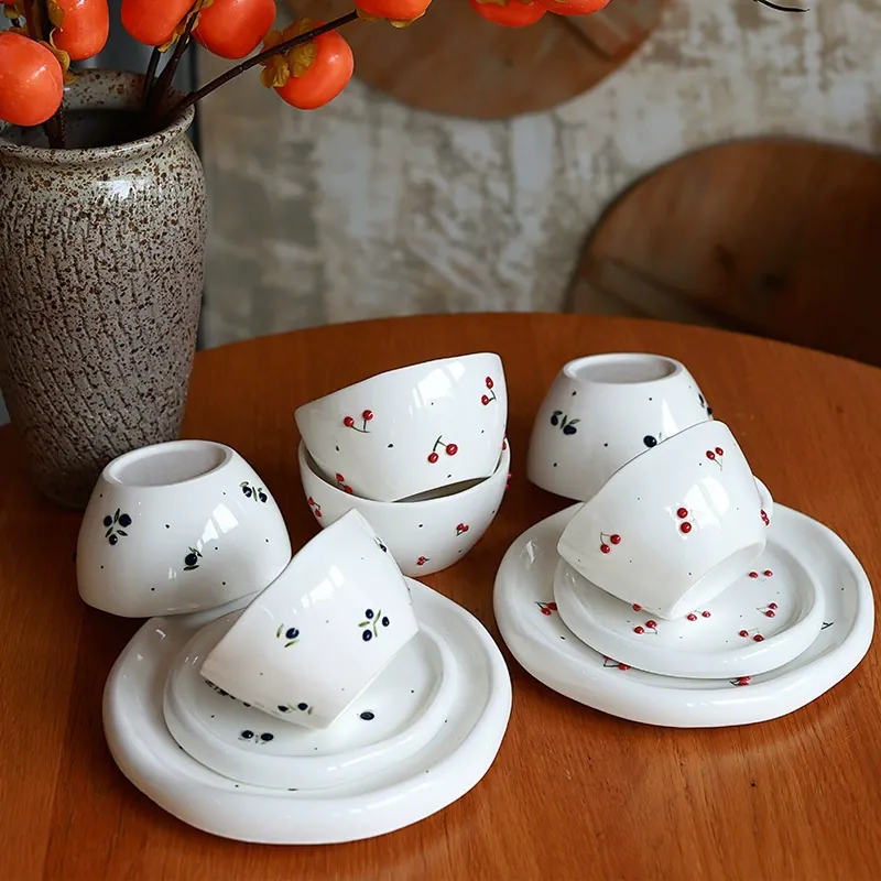 Ceramic Coffee Cup and Saucer Set with Fruit Design tableware view 3