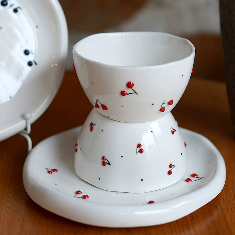 Ceramic Coffee Cup and Saucer Set with Fruit Design tableware view 4