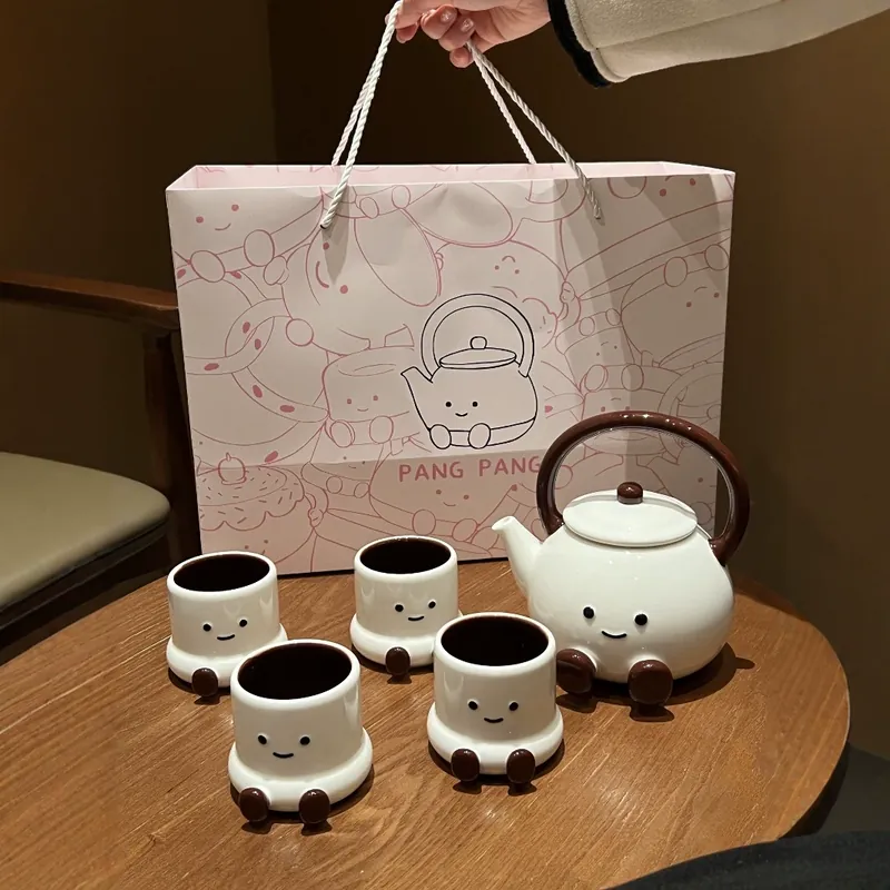 Ceramic Teapot and Cup Set with Foot Design