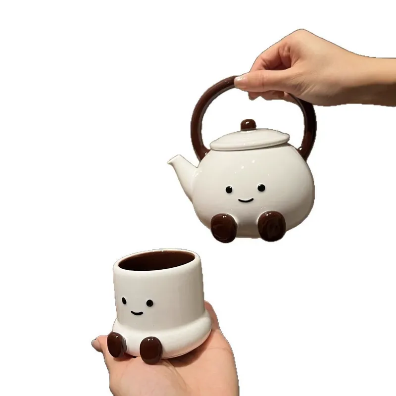 Ceramic Teapot and Cup Set with Foot Design tableware view 5