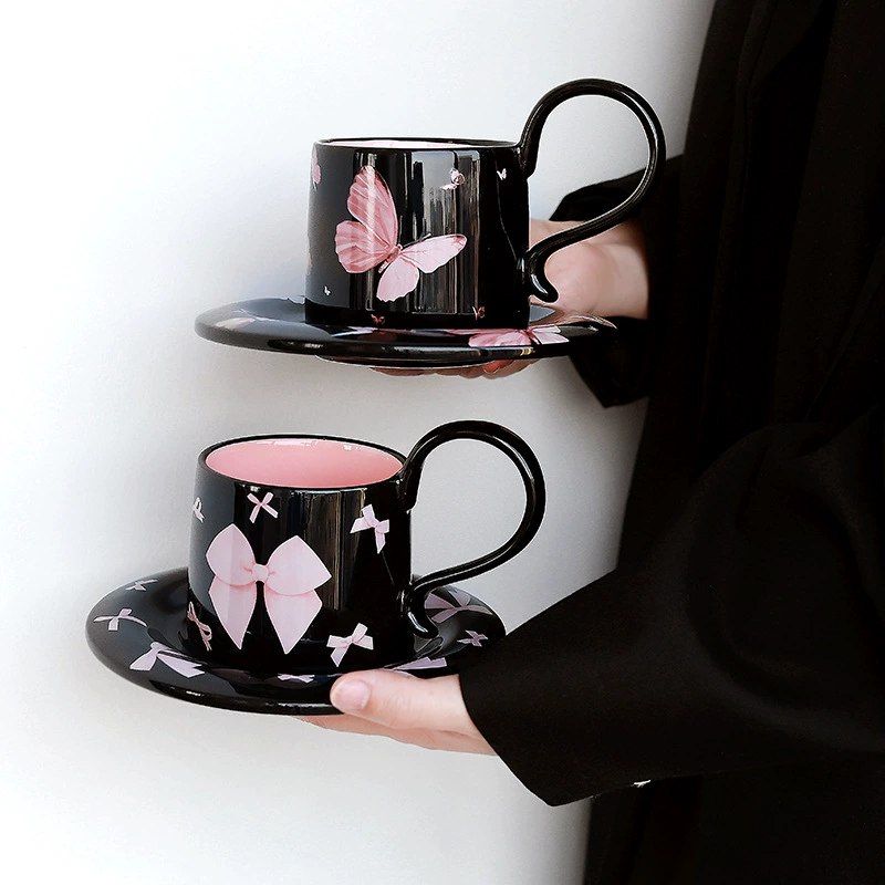 Ceramic Coffee Cup and Saucer Set Heart Shape