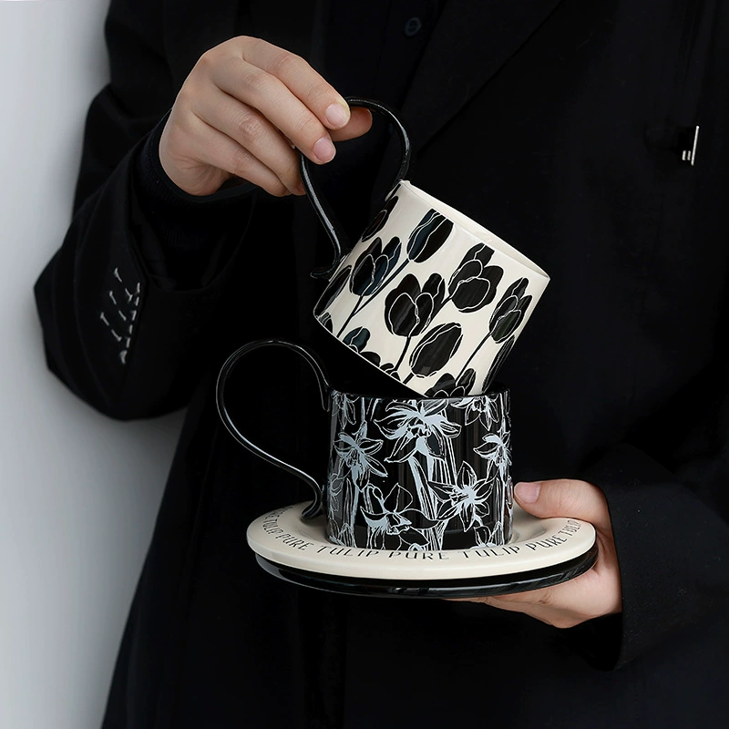 Ceramic Coffee Cup and Saucer Set Vintage Style