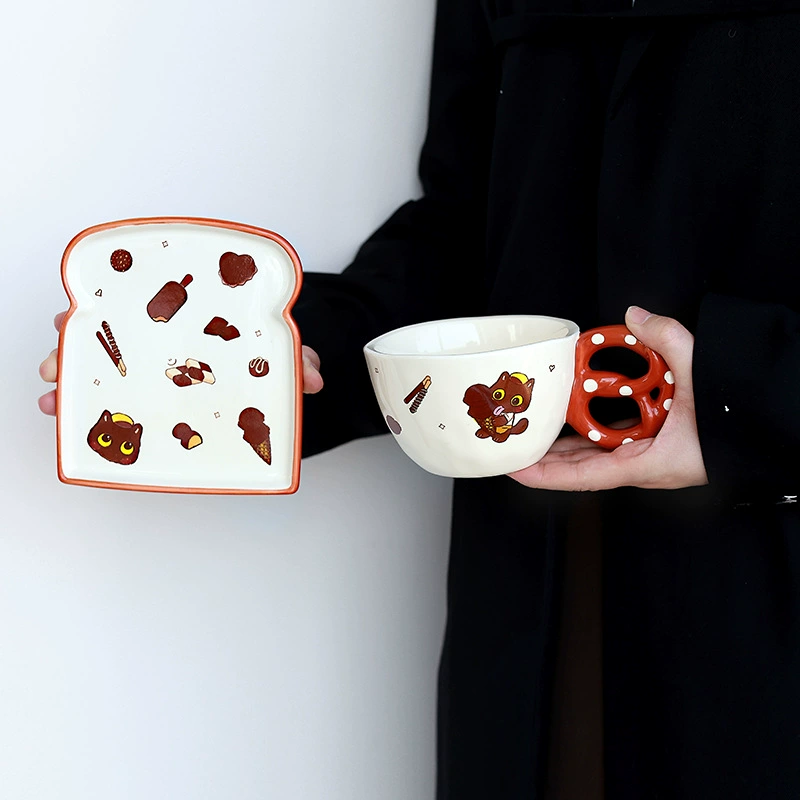 빵 디자인 도자기 커피잔과 받침 세트 tableware view 4