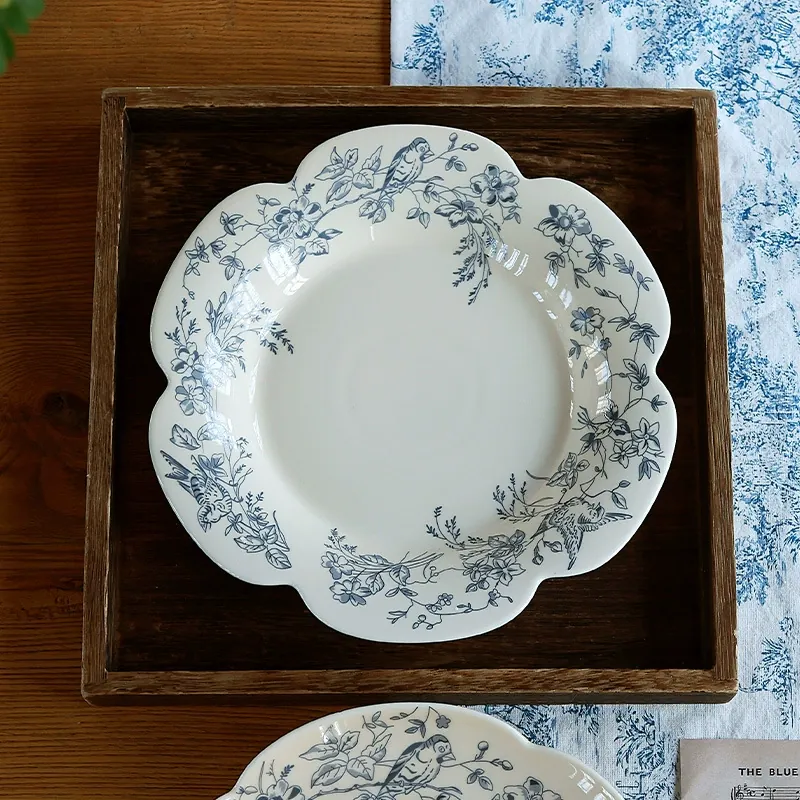 Porcelain Dessert Plate with Blue Floral Design tableware view 3