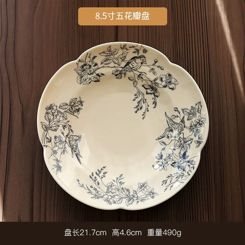 Porcelain Dessert Plate with Blue Floral Design tableware view 10