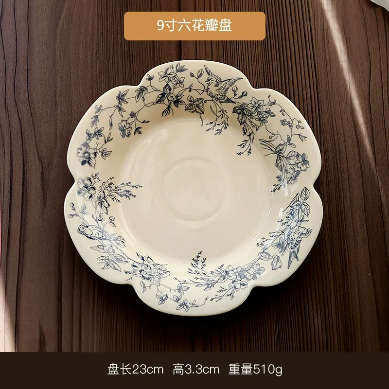 Porcelain Dessert Plate with Blue Floral Design tableware view 11