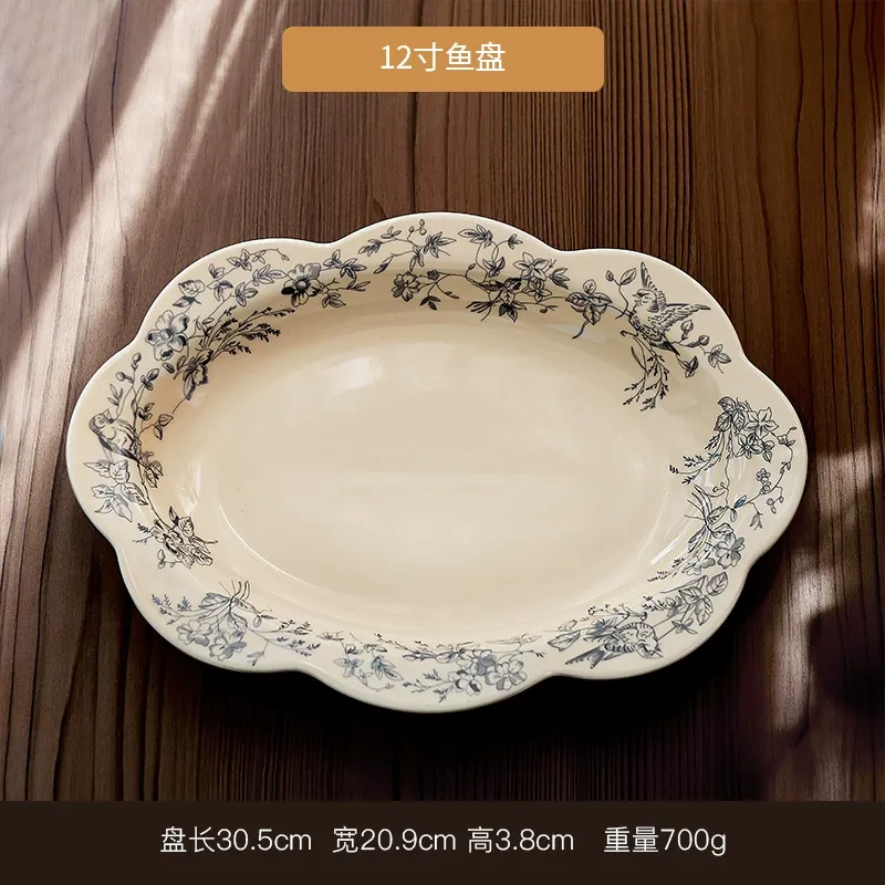 Porcelain Dessert Plate with Blue Floral Design tableware view 12