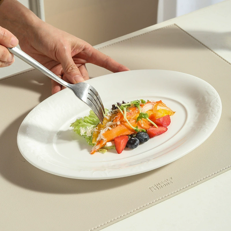 Porcelain Oval Fish Plate with Relief