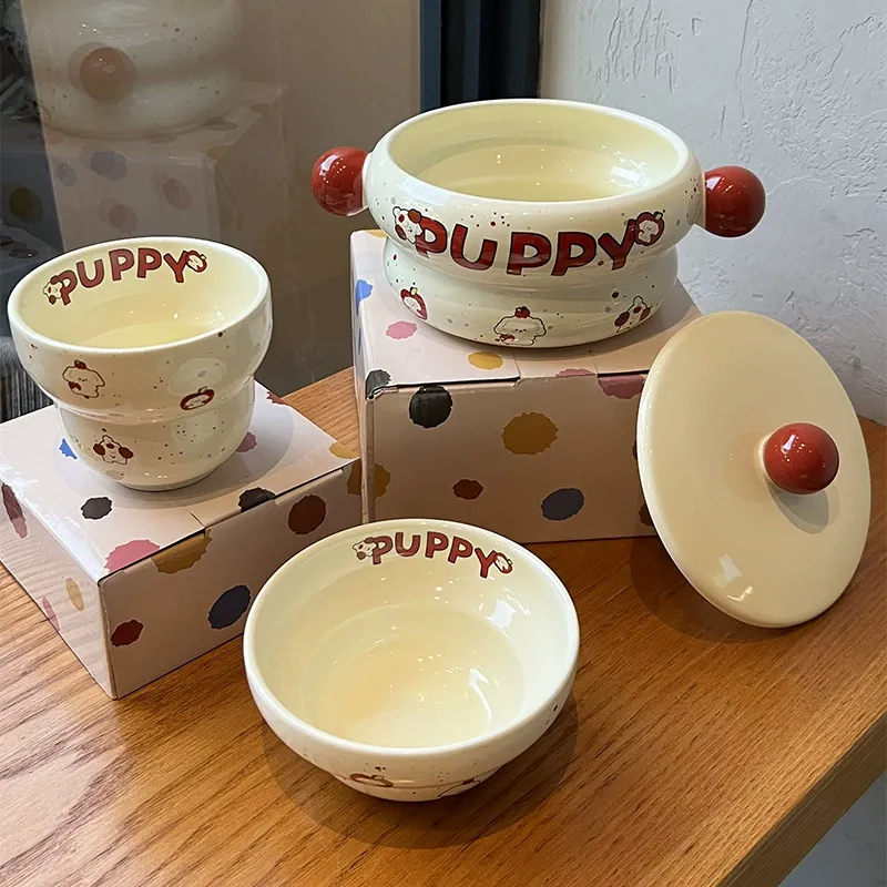 蓋と取手付き陶器スープボウル
