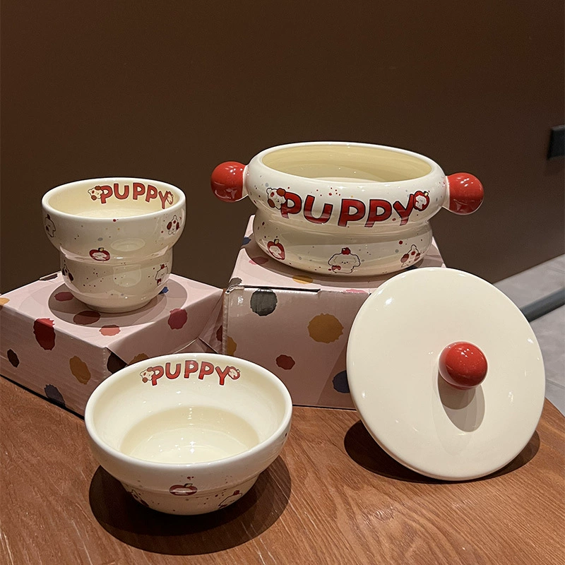 وعاء شوربة سيراميك بغطاء ومقابض tableware view 2