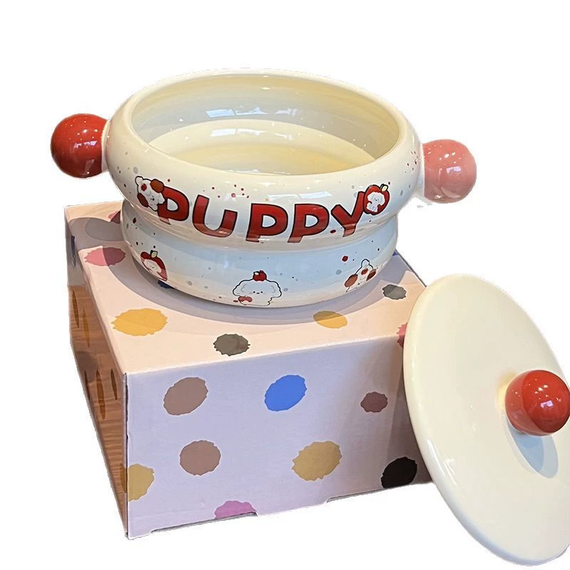 وعاء شوربة سيراميك بغطاء ومقابض tableware view 5