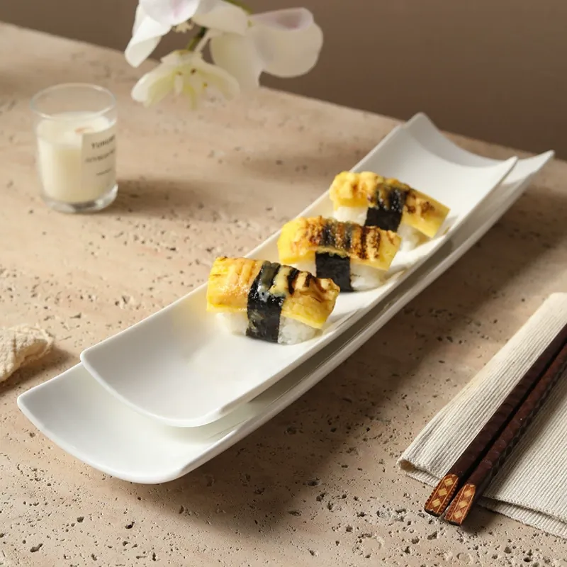 Assiette à en-cas rectangulaire en porcelaine blanche tableware view 4