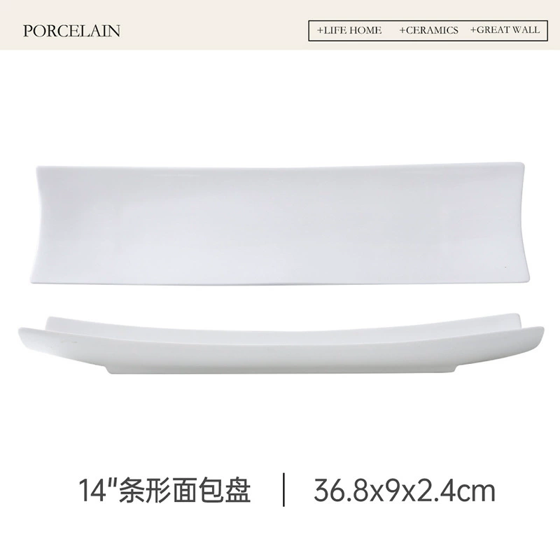 Assiette à en-cas rectangulaire en porcelaine blanche tableware view 7