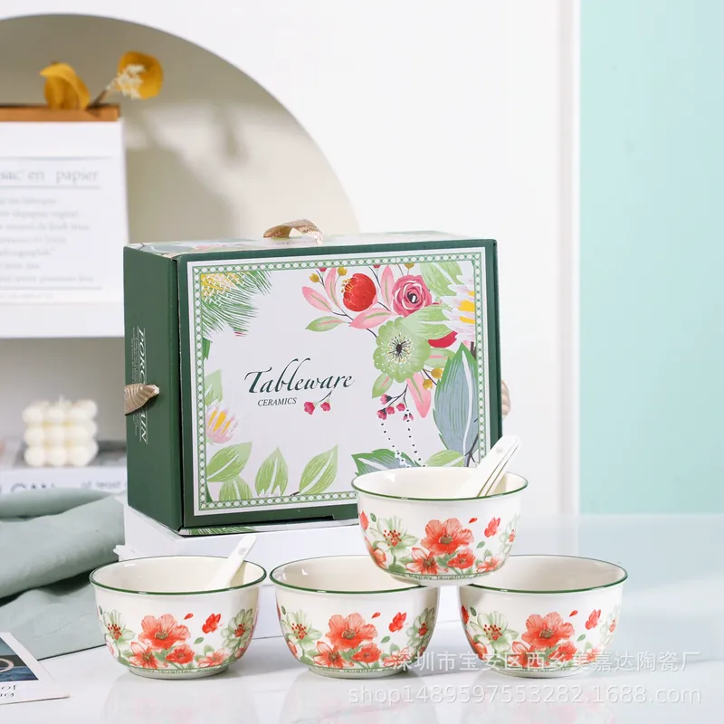 Набор фарфоровой пиалы и ложки tableware view 3