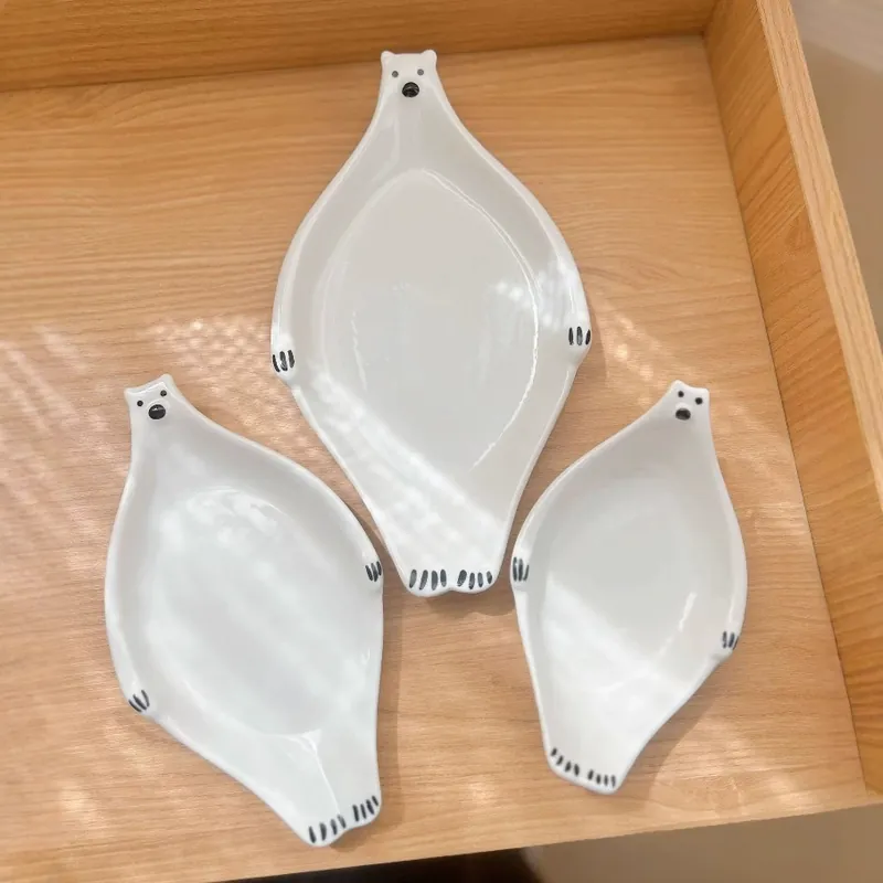 Ensemble bol et assiette en céramique ours polaire tableware