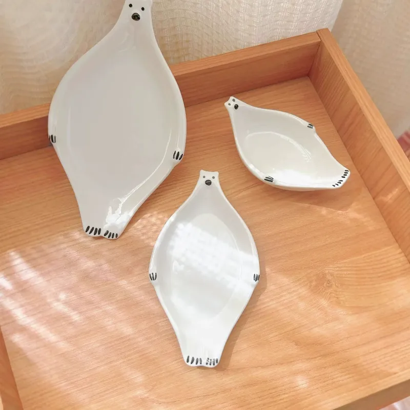 Ensemble bol et assiette en céramique ours polaire tableware view 2