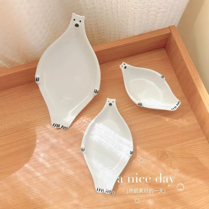 Ensemble bol et assiette en céramique ours polaire tableware view 3