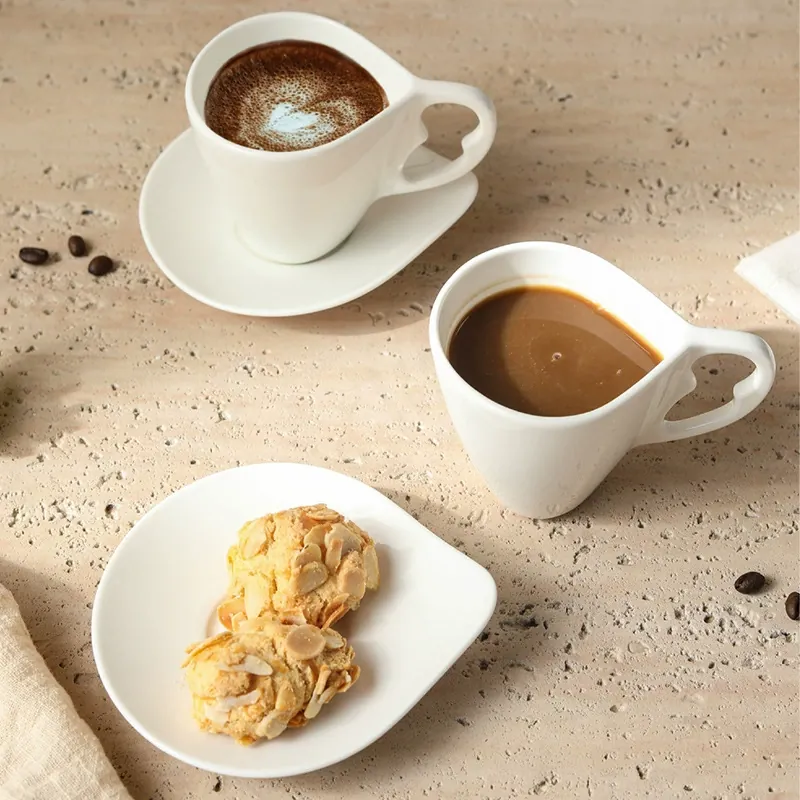 White Porcelain Coffee Cup and Saucer Set tableware view 2