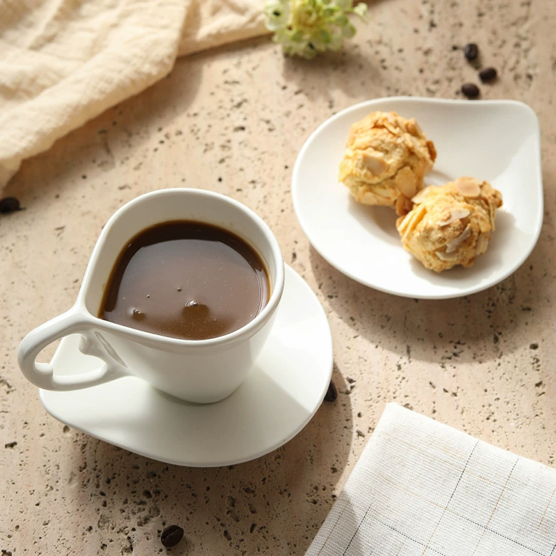 White Porcelain Coffee Cup and Saucer Set tableware view 3