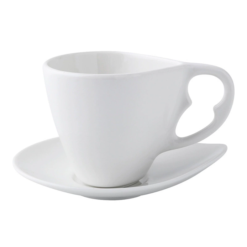 White Porcelain Coffee Cup and Saucer Set tableware view 5
