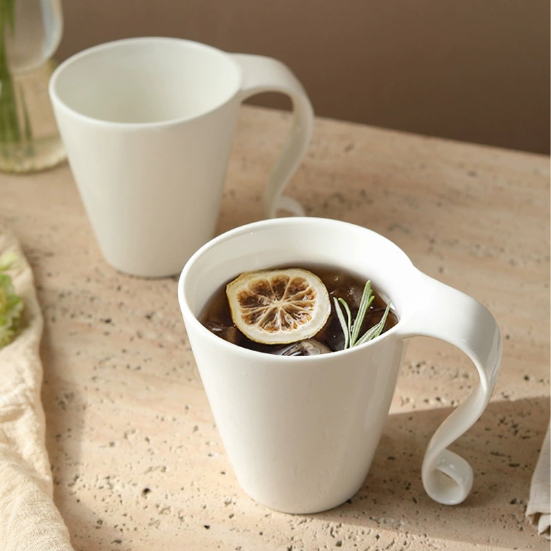 Porcelain Coffee Mug with Curved Handle