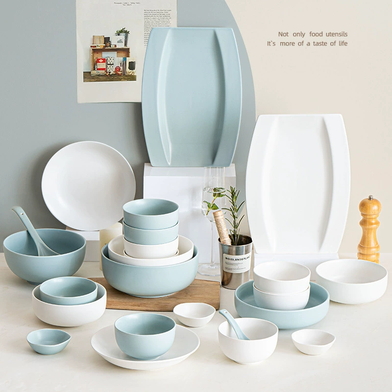 Porcelain Dinnerware Set with Blue and White Pattern