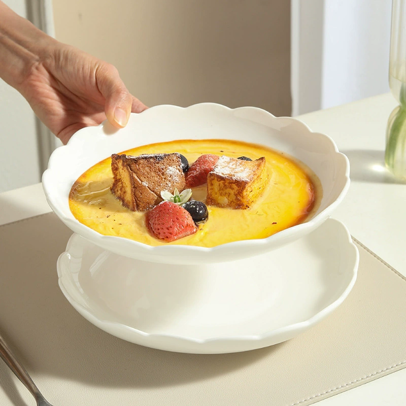 طبق شوربة بورسلين بحافة زهرة اللوتس tableware view 2
